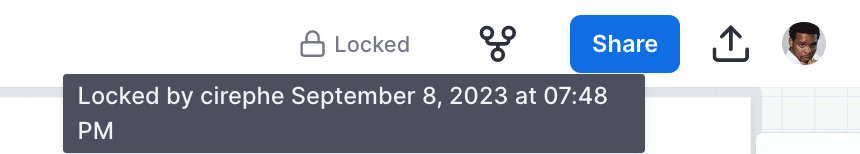 A machine with locked status in Stately. Hovering over the status shows the information that the machine was Locked by cirephe on September 8, 2023 at 07:48PM.
